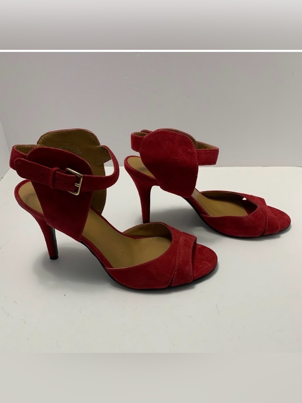 NINE WEST womens size 10 M red suede ankle strappy heels shoes wedding guest